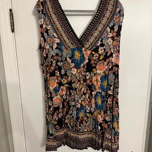 Floral Sleeveless dress- Black and Multicolor